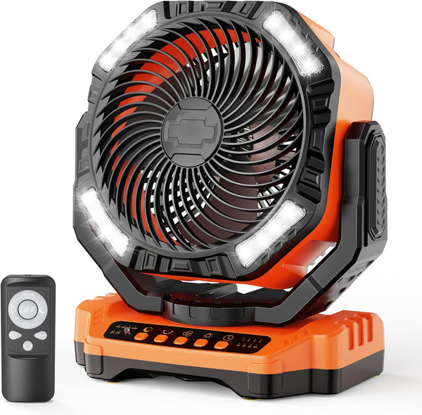 40000mAh Battery Operated Camping Fan, Rechargeable High Velocity Floor Fan, Auto Oscillation Remote Control Timer