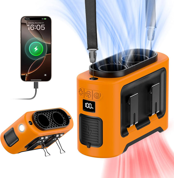 14500mAh Portable Waist Fan Clip , Dual Air Outlet, 40Hrs Cooling 5-Speed Battery Operated Fans with Light