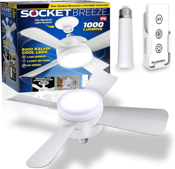 Socket Breeze Modern Ceiling Fans with LED Lights, 10" LED E26/E27 Screw Base Mini Light Socket Fan