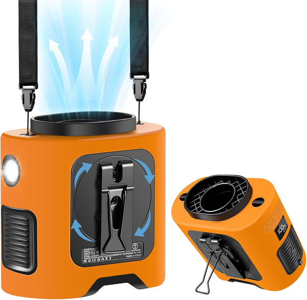 14500mAh Portable Waist Fan Clip on, 67H Cooling, with Rotatable Clamps & Flashlight