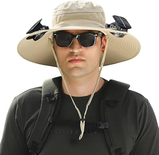 2222Outdoor Wide Brim Sun Hat with 2 Solar Fan Fishing Hat& Beach Hat with Fan Built in (Copy)
